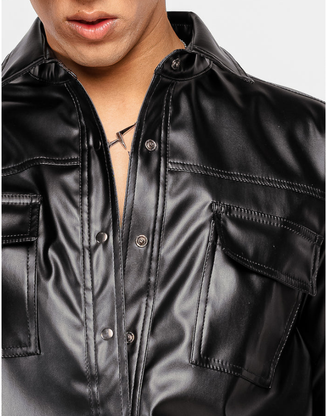 Black Leather Cowboy Men's Shirt