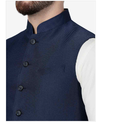 Navy Blue Checked Regular Fit Modi Jacket