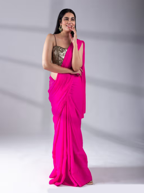 Swtantra Fuchsia Flush Paradise Satin Saree