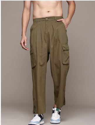 Crocodile Green Solid Cargo Pants for Men