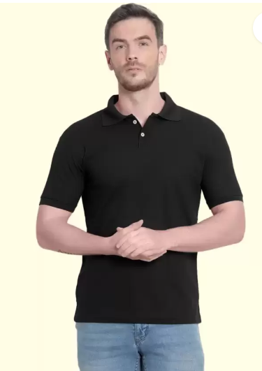 Men Solid Polo Neck Elastane Black T-Shirt