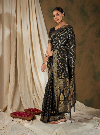 BLACK COLOR WEAVING WORK BANARASI SILK SAREE WITH BLOUSE