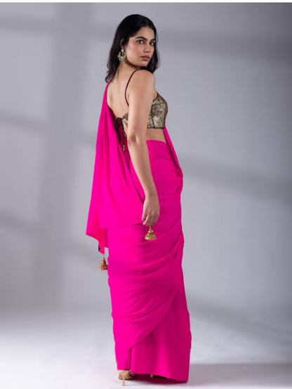 Swtantra Fuchsia Flush Paradise Satin Saree