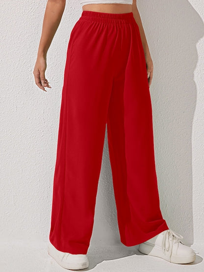 Women Loose Fit High-Rise Plain Parallel Trousers