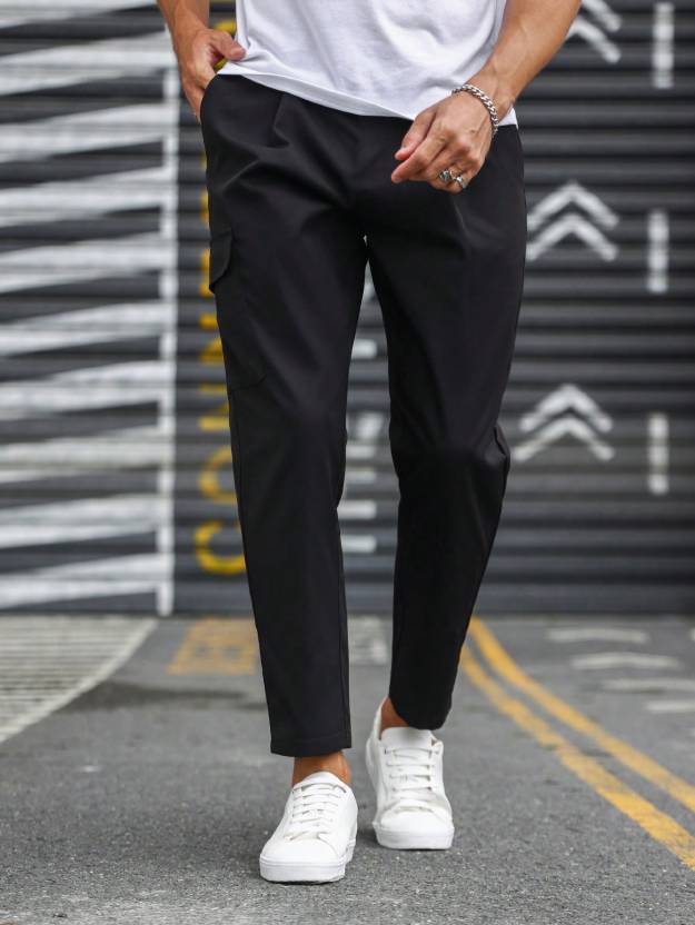 Men Solid Black Track Pants