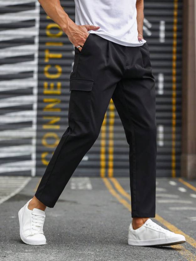 Men Solid Black Track Pants