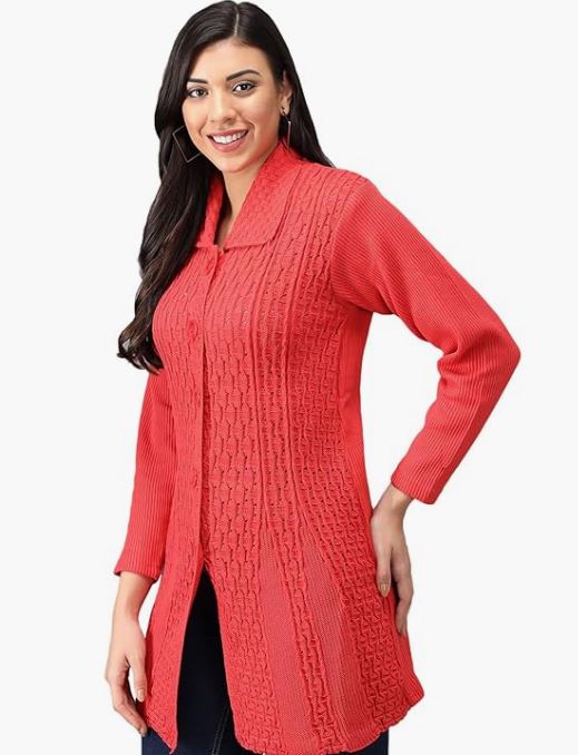 eKools Women Wool Blend Banded Collar Cardigan