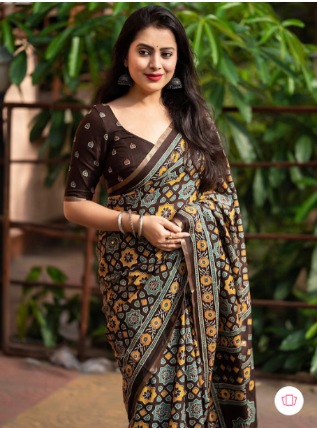 STAVA CREATION Ajrak Block Designer Saree by Myntra