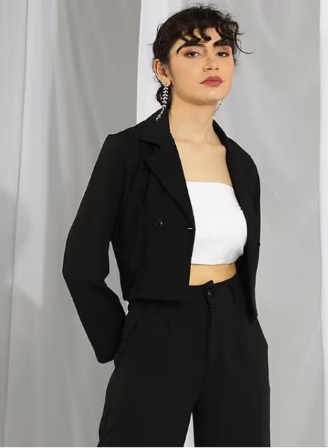 Women's Solid Single Breasted Casual Blazer Black