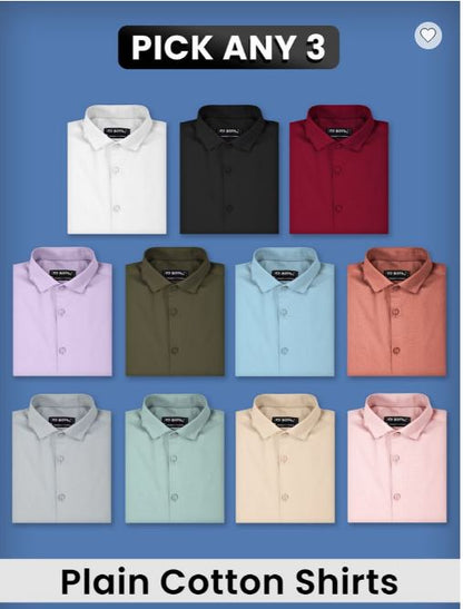 Beyoung Pick Any 3 Plain Cotton Shirts Combo