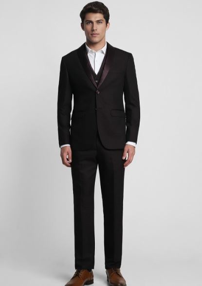 Men Single Breasted 2 button Solid Formal Three Piece Suit