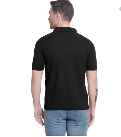 Men Solid Polo Neck Elastane Black T-Shirt