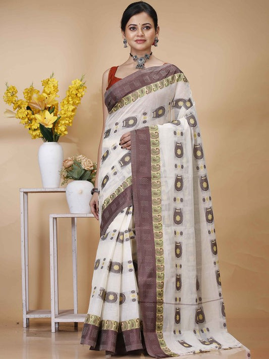 Woven Design Pure Cotton Fusion Taant Saree