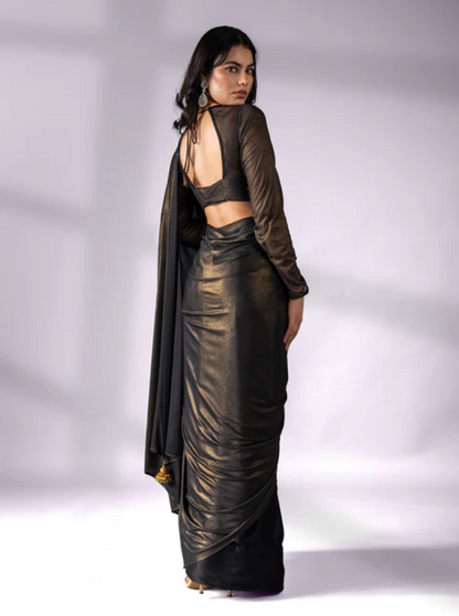 Black Gold Saree with Gold Pendants