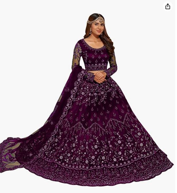 RUKHA FAB Embroidered Semi Stitched Women's Net Chain Stitch Lehenga Choli And Dupatta Set