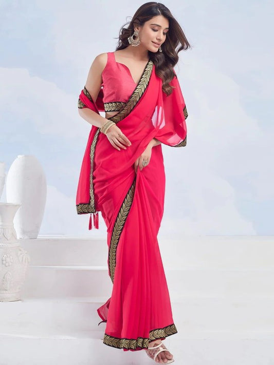 Solid Laced Border Saree