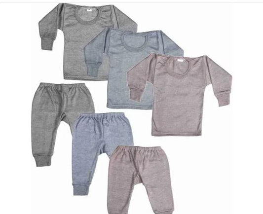 Baby kids boys and girls round neck set milanch thermal warmer woollen inner and pajami set latest winter wear fine woollen cloth fabric verry good and nice product kids boy and girls soft and fine milanch therma winter wear ( Pack of 3 set )