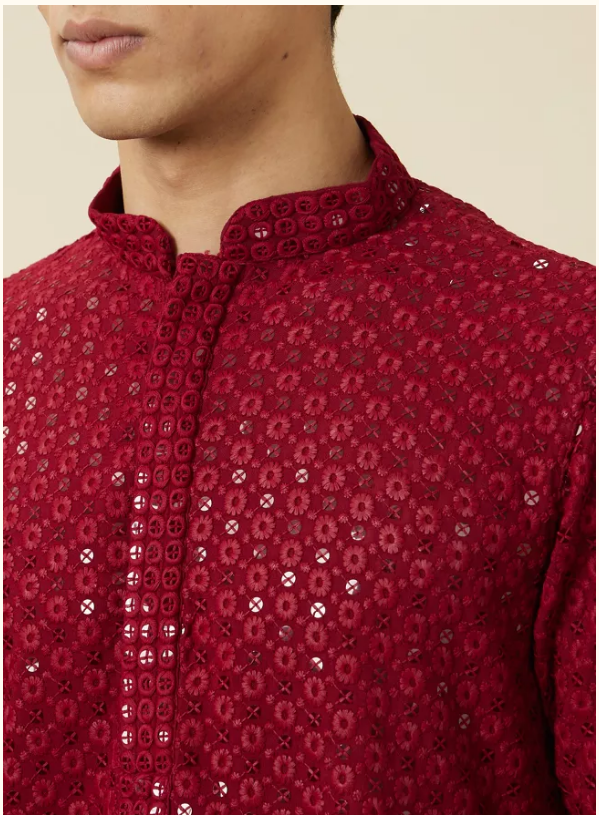 Maroon Chikankari Kurta Set