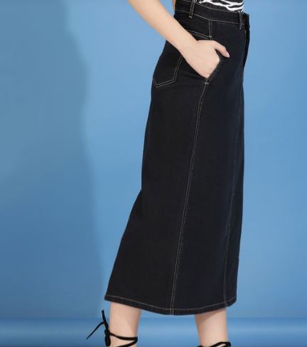 Denim Straight Midi Skirt