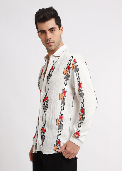 White Abstract Embroidered Shirt