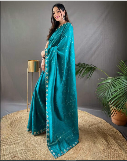 LEELI PEERI DESIGNER Embroidered Saree with Scalloped Border