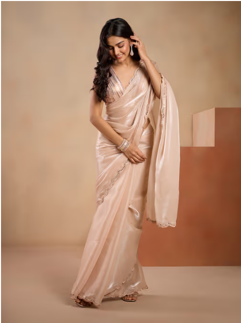 Gajra Gang Glitterati Gold Mirror Work Scallop Edge Saree