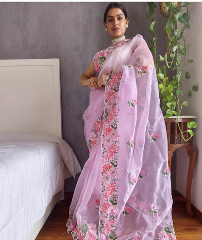 Floral Embroidered Organza Saree