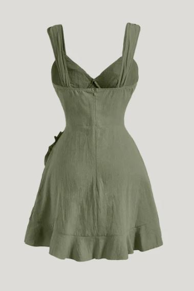 Ruffle Wrap V Neck Short Sleeve Tie Knot Short Dress In Green