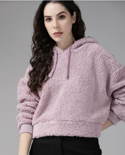 Women Lavender Sherpa Hooded Sweatshirt