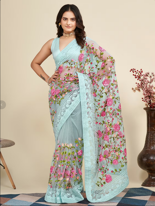 Women's Embroidered Saree With Blouse