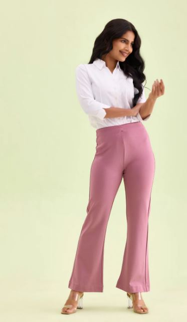 Go Colors Women Solid High Rise Ponte Bell Bottoms