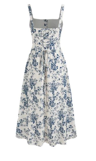 Square Neck Floral Corset Lace Up Midi Dress