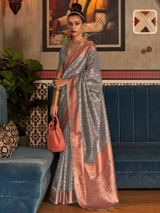 Ethnic motif Woven Design Zari Kanjeevaram Saree