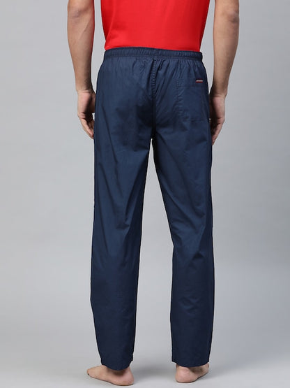 Men Navy Blue Solid Pure Cotton Lounge Pants