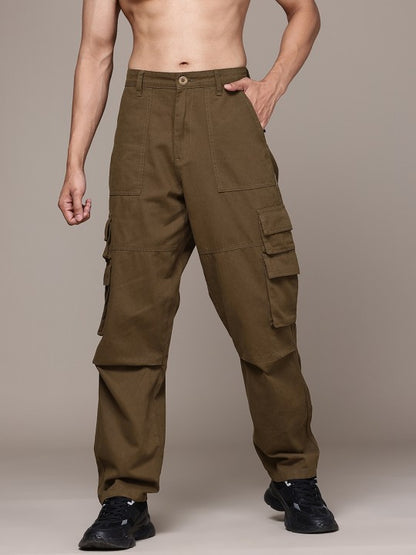 Men Relaxed Fit Pure Cotton Cargos Trousers