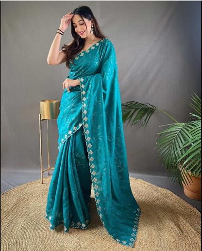 LEELI PEERI DESIGNER Embroidered Saree with Scalloped Border