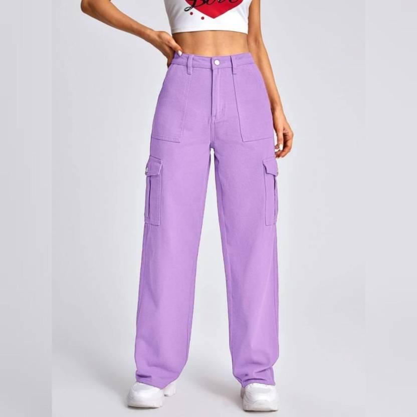 Women Flared High Rise Purple Jeans