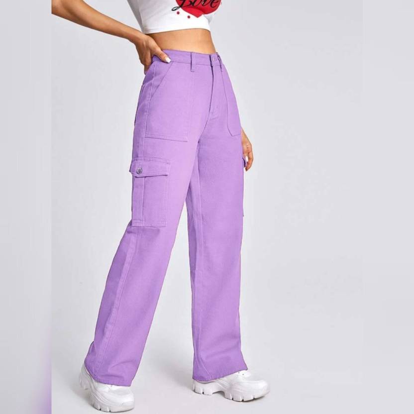 Women Flared High Rise Purple Jeans