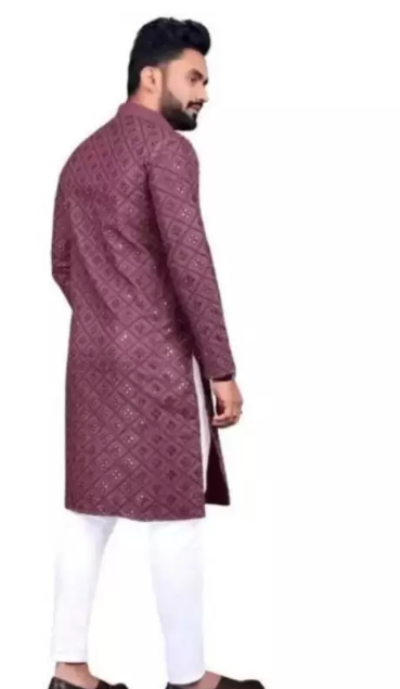 Men Embellished Cotton Silk Straight Kurta