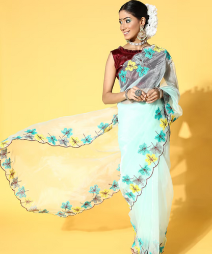 Floral Saree with Embroidered Border