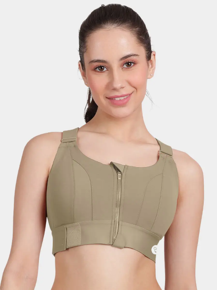 Shyle Dark Olive Velcro Adjuster High Impact High Coverage Sports Bra