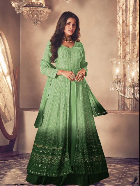 Women Embroidered Georgette Partywear Semi Stitched Anarkali Salwar Suit