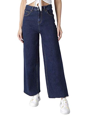 Womens Solid High Rise Cotton Lycra Blend Relaxed Fit Ankle Length Jeans