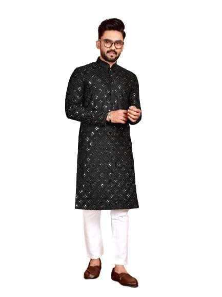 Latest Cotton Blend with Embroidery Mirror Work Kurta for Men