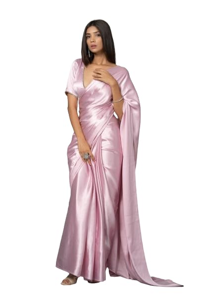 Women's Ready to Wear Satin Silk 1 Minute Pre Pleated Heavy Saree with Hand Work Tassels