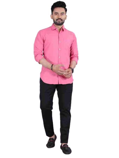 Men Shirt | Regular Fit Solid Spread Collar Formal Shirt with Full Sleeves