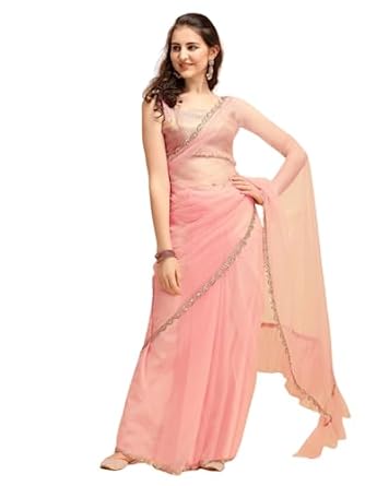 Women's Mono Net Solid Ruffle Saree With Blouse Piece