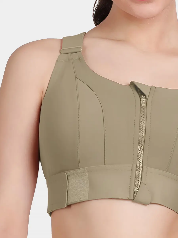 Dark Olive Velcro Adjuster High Impact High Coverage Sports Bra