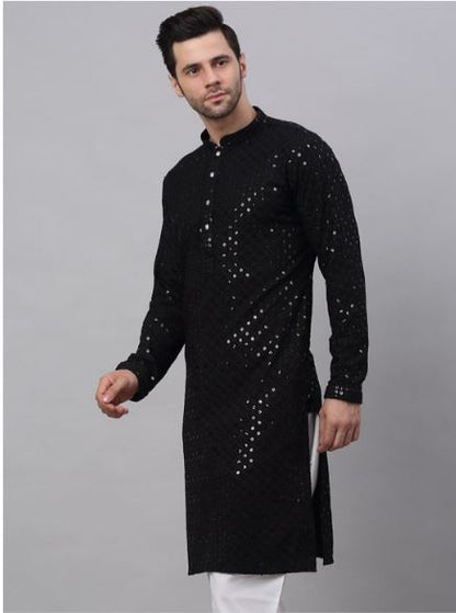 Men Black Cotton Printed Traditional Kurta Only