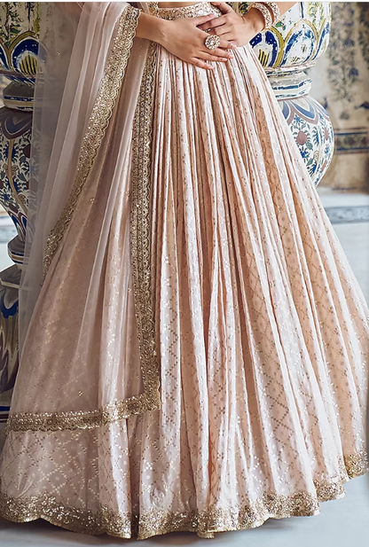 Nude Brocade & Shantoon Thread Embroidered Lehenga Set